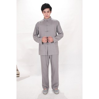 Bộ cư sĩ phục tay dài nút tàu 2 túi (vải trúc sa cotton)