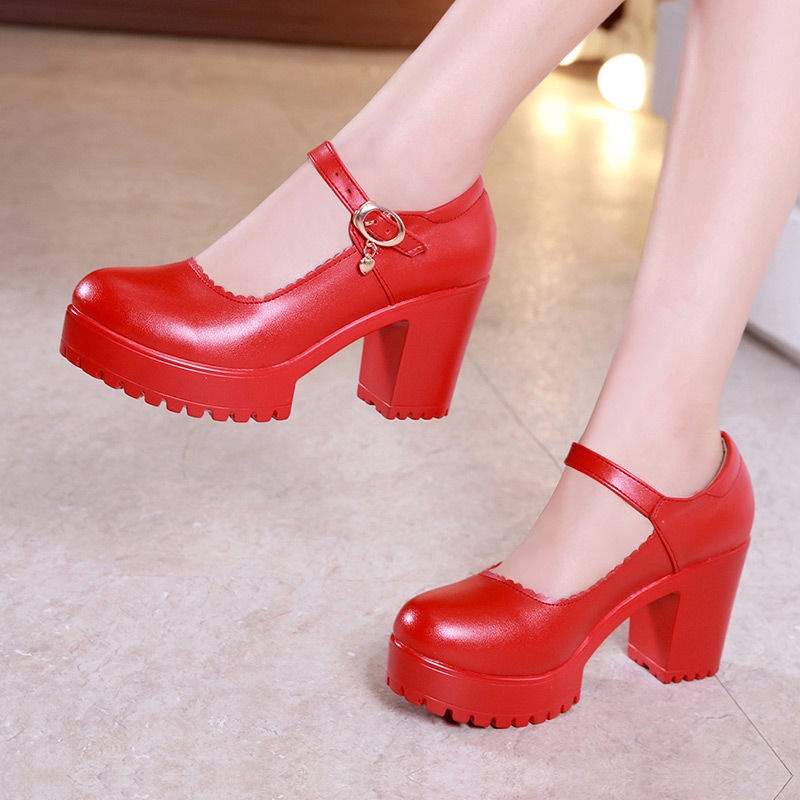 Round toe high heels model cheongsam catwalk shoes women waterproof platform thi