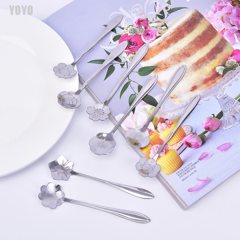 Muỗng Cà Phê Cán Hình Bông Hoa Bằng Thép Không Gỉ