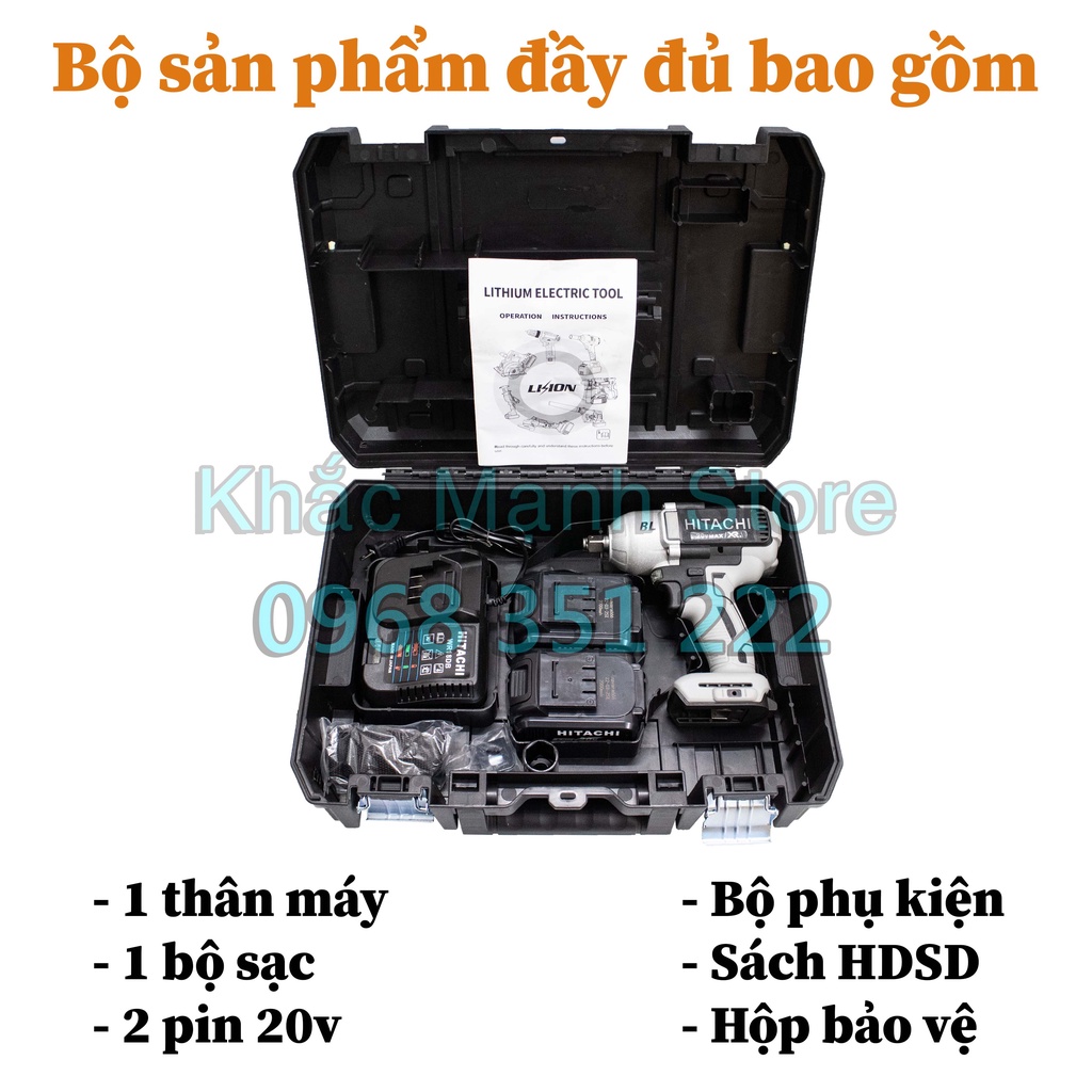 Máy Siết Bulong HITACHI 20V - Lực Siết Khủng 960N.m - Động Cơ Không Chổi Than