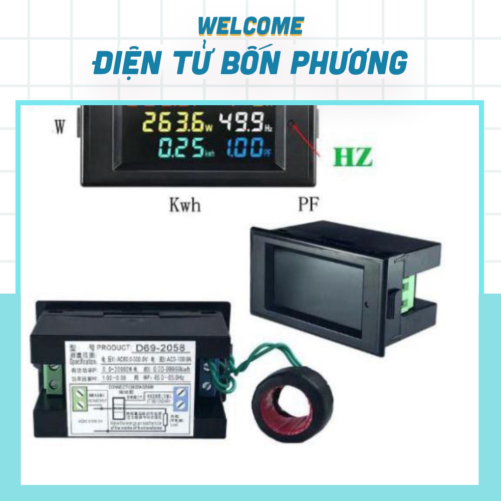 Công Tơ Điện Tử 100A 220V D69-2058 Nhiều Thông Số - AC80-300V ~ 0-100A