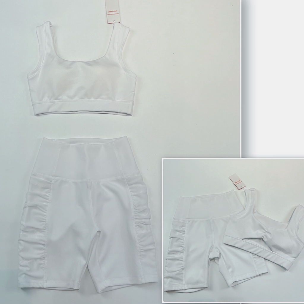 Set Tập Gym Nữ Quần Lỡ Trên Gối, Phối Túi Lưới Nhún Cực Xinh