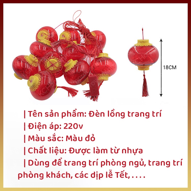 Bộ Đèn Lồng Đỏ Trang Trí Lễ Tết Đa Năng 3M, 200 bóng, 8 chế độ đèn, KC Home