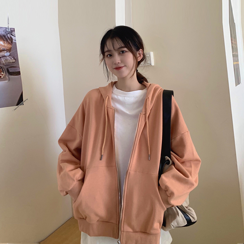 Áo Hoodie Dài Tay Dáng Rộng Phối Khóa Kéo Thời Trang Mùa Thu Hàn Quốc 2020 Dành Cho Nữ