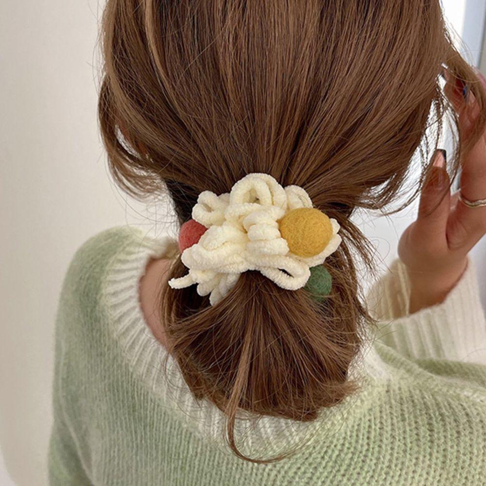 Dây Cột Tóc Đính Bóng Lông Phong Cách Hàn Quốc Ngọt Ngào Cho Nữ