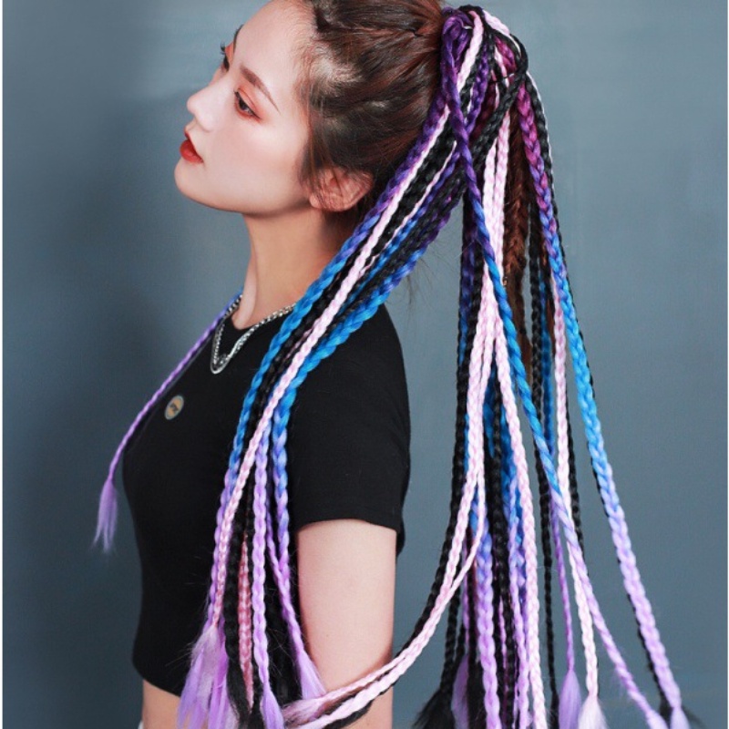 Tóc Giả Thắt Bím Nhiều Màu Sắc Gradient Phong Cách Dân Tộc