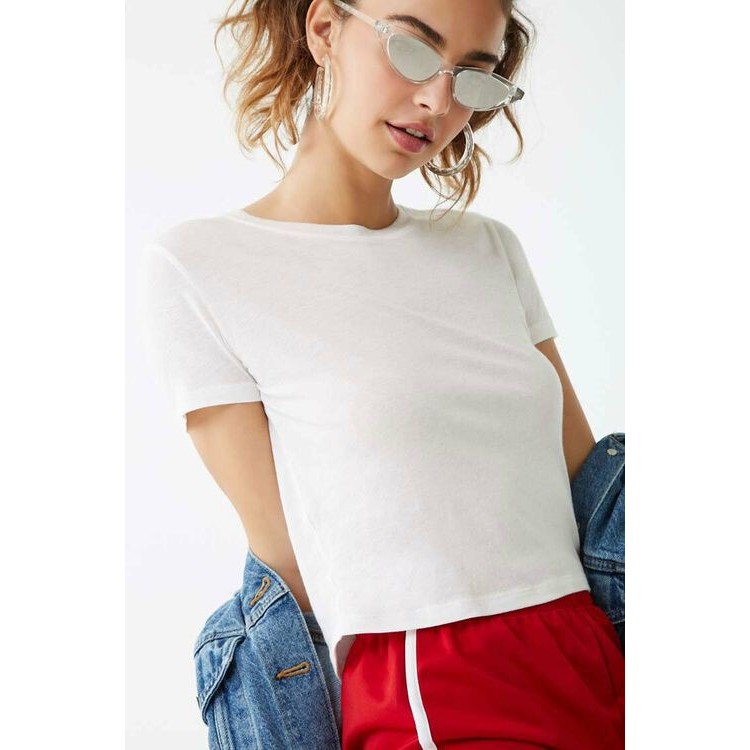 Áo thun croptop trơn cổ tròn F21