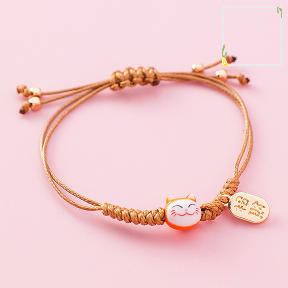 austinstore Men Women Lucky Cat Charm Slide Knot Braided Rope Bracelet Bangle Jewelry Gift