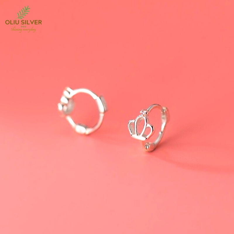 Bông Tai Bạc S925 Khoen Tròn Nhí Mini Hoop Vương Miện Xinh Xắn | Khuyên Tai Nữ Trang Sức Bạc 925