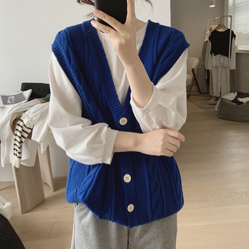 Áo Sweater Dệt Kim Sát Nách Dáng Rộng Màu Trơn Kiểu Hàn Quốc Thời Trang Mùa Thu Năng Động