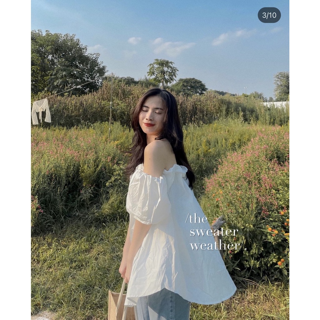 Áo trễ vai tay bồng, áo kiểu đi biển, du lịch cực xinh | BigBuy360 - bigbuy360.vn