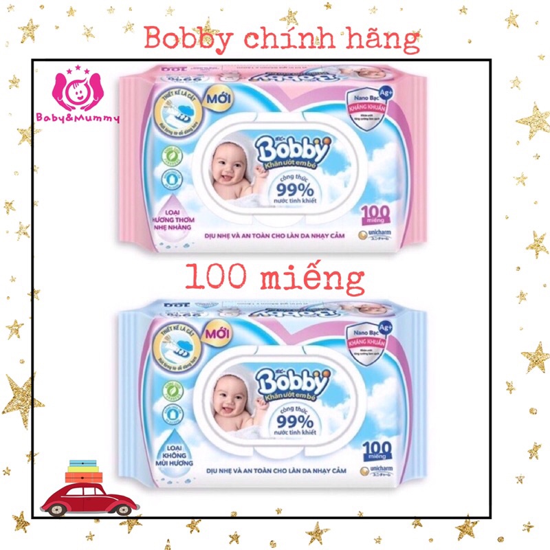 Khăn ướt Bobby 100 tờ không mùi/có mùi