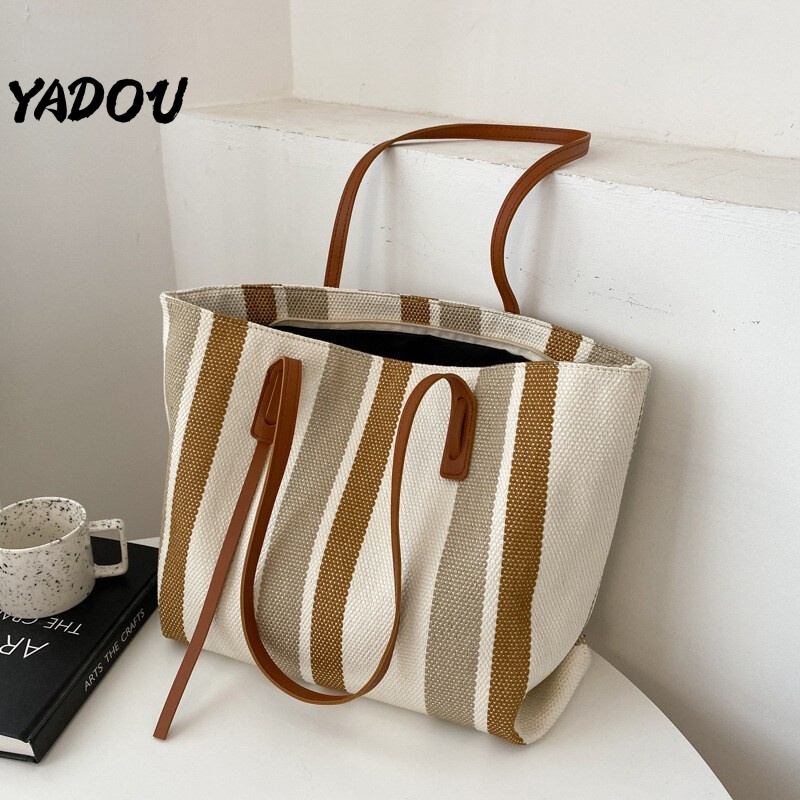 Túi xách đeo vai YADOU họa tiết sọc trắng đen phù hợp đi làm/ du lịch cho nữ