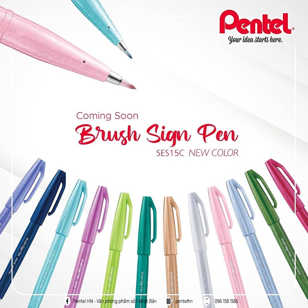 Bút Viết Thư Pháp Calligraphy Pentel Brush Sign Pen SES15C | 12 Màu Cơ Bản và 12 Màu Pastel