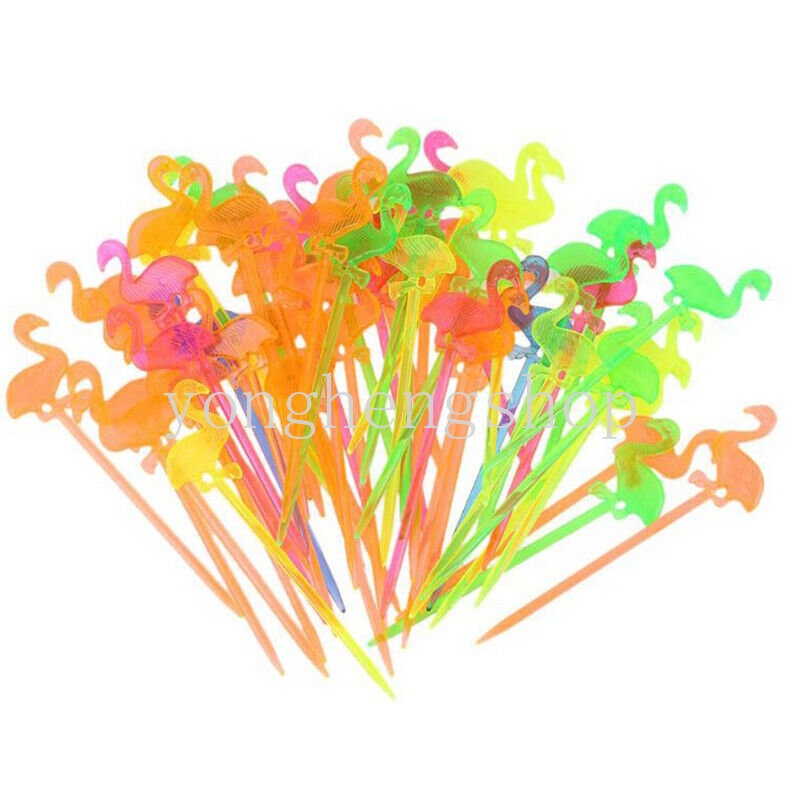 Set 50 Nĩa Ăn Trái Cây Hình Chim Hồng Hạc Nhiều Màu Sắc