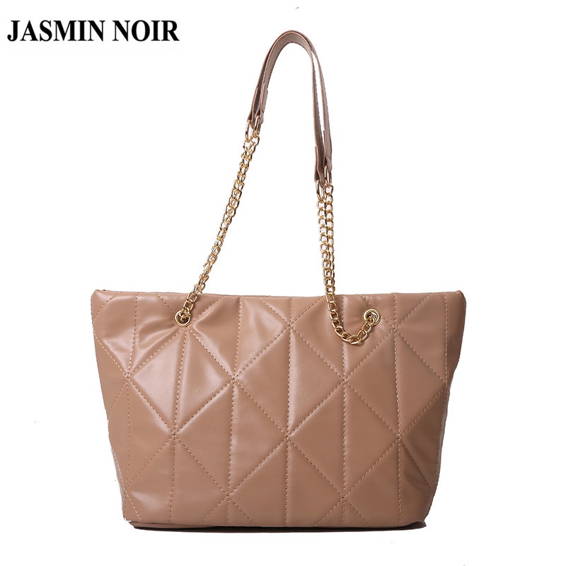 Túi đeo vai JASMIN NOIR dáng vuông cỡ lớn đường khâu caro với quai xích thời trang dành cho bạn nữ
