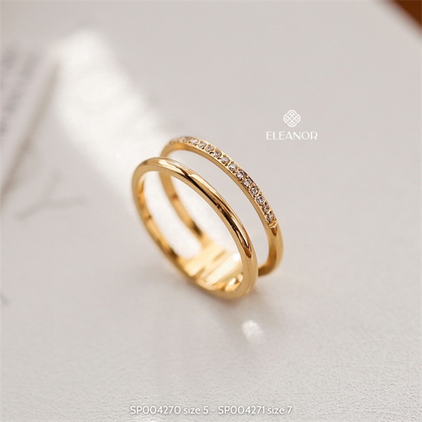 Nhẫn nữ titan Eleanor Accessories hai vòng mỏng viền trơn đính đá phụ kiện trang sức 4051