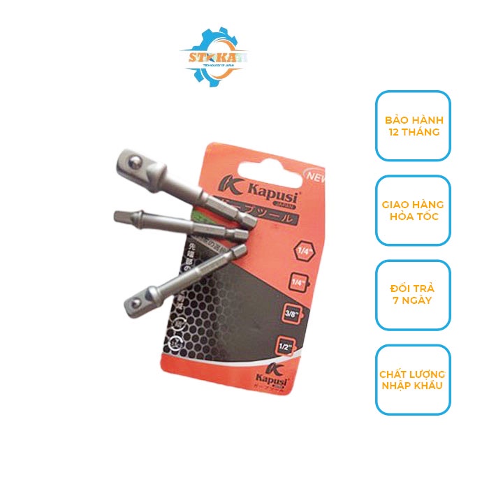 Bộ 3 Đầu Chuyển Đổi Máy Khoan, Vặn Khẩu Kapusi Nhật Bản Chính Hãng Chuôi Lục Giác 1/4 - 3/8 - 1/2inch