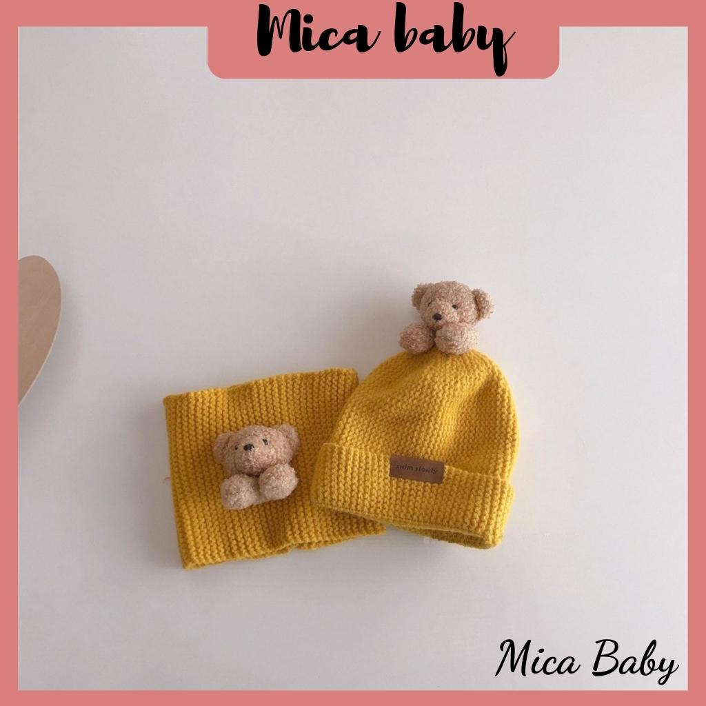 Set mũ + khăn gấu bông ấm áp, xinh xắn cho bé từ 1-5 tuổi Mica baby ML40