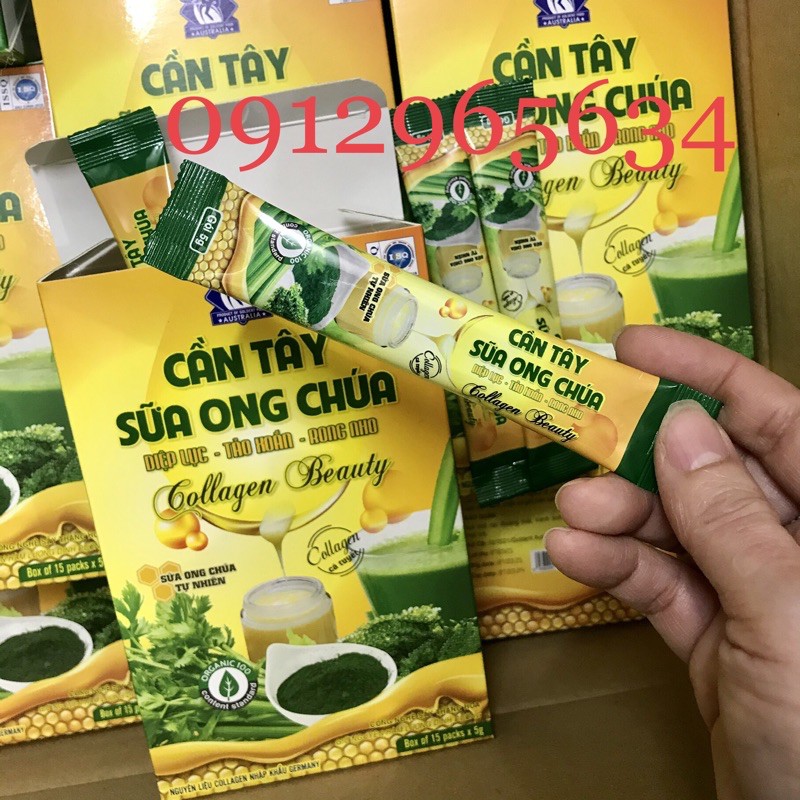 Cần tây sữa ong chúa diệp lục tảo xoắn rong nho Collagen Beauty giúp giảm cân đẹp da thanh lọc cơ thể hiệu quả 15 gói