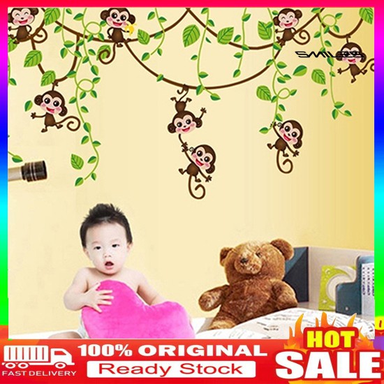 Sticker Dán Tường Họa Tiết Hình Con Khỉ Theo Phong Cách Hoạt Hình Dùng Trang Trí Phòng Cho Trẻ Nhỏ