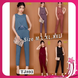 Kiểu Đồ Bộ Đẹp 🎁FREESHIP🎁Giảm 45k Khi Mua Đơn Từ 500k - Set nguyên bộ quần dài áo đắp chéo phối ren TJ893