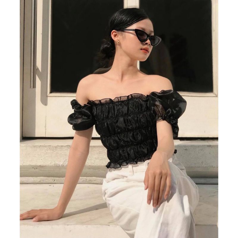 Áo Trễ Vai Ms.1003 Áo Thiết Kế Dáng Ống Bo Chun, Chất Tơ Hai Lớp, Kèm Hình Thật