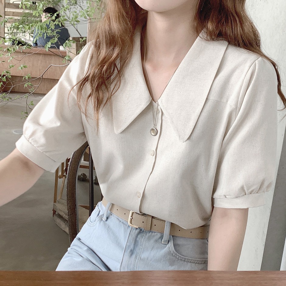 Áo Sơ Mi Ngắn Tay Cổ Chữ V Trơn Màu Xinh Xắn Cho Nữ 34969 | BigBuy360 - bigbuy360.vn