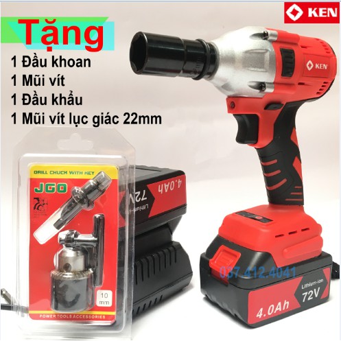 [ Tặng đầu chuyển đổi , mũi vít ] Máy siết bulong bắn vít KEN 72v - Máy siết bu lông KEN 2 Pin - 10 Cell