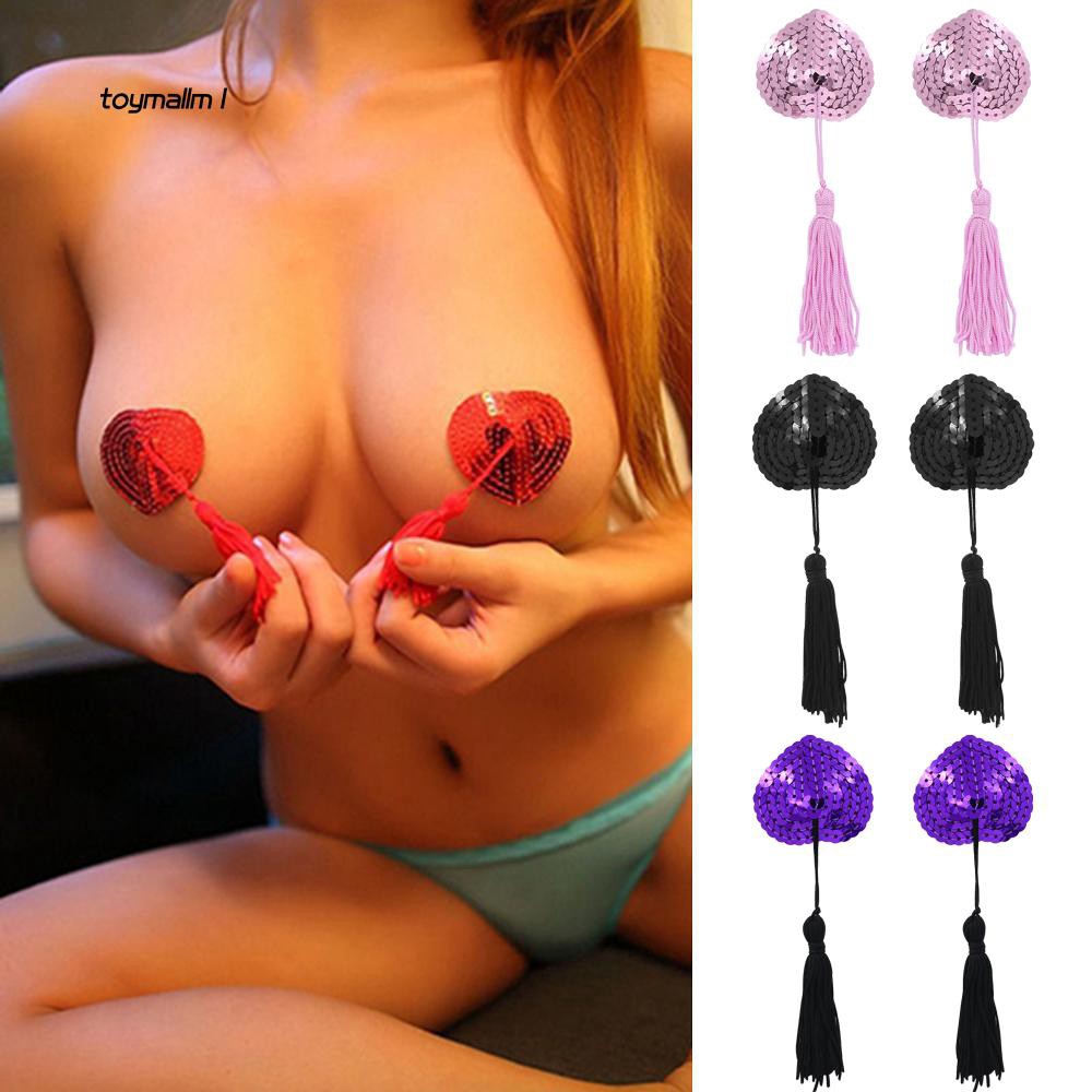 TY♕Sexy Women Bling Sequin Tassel Breast Petal Bra Nipple Cover Pasties Sticker