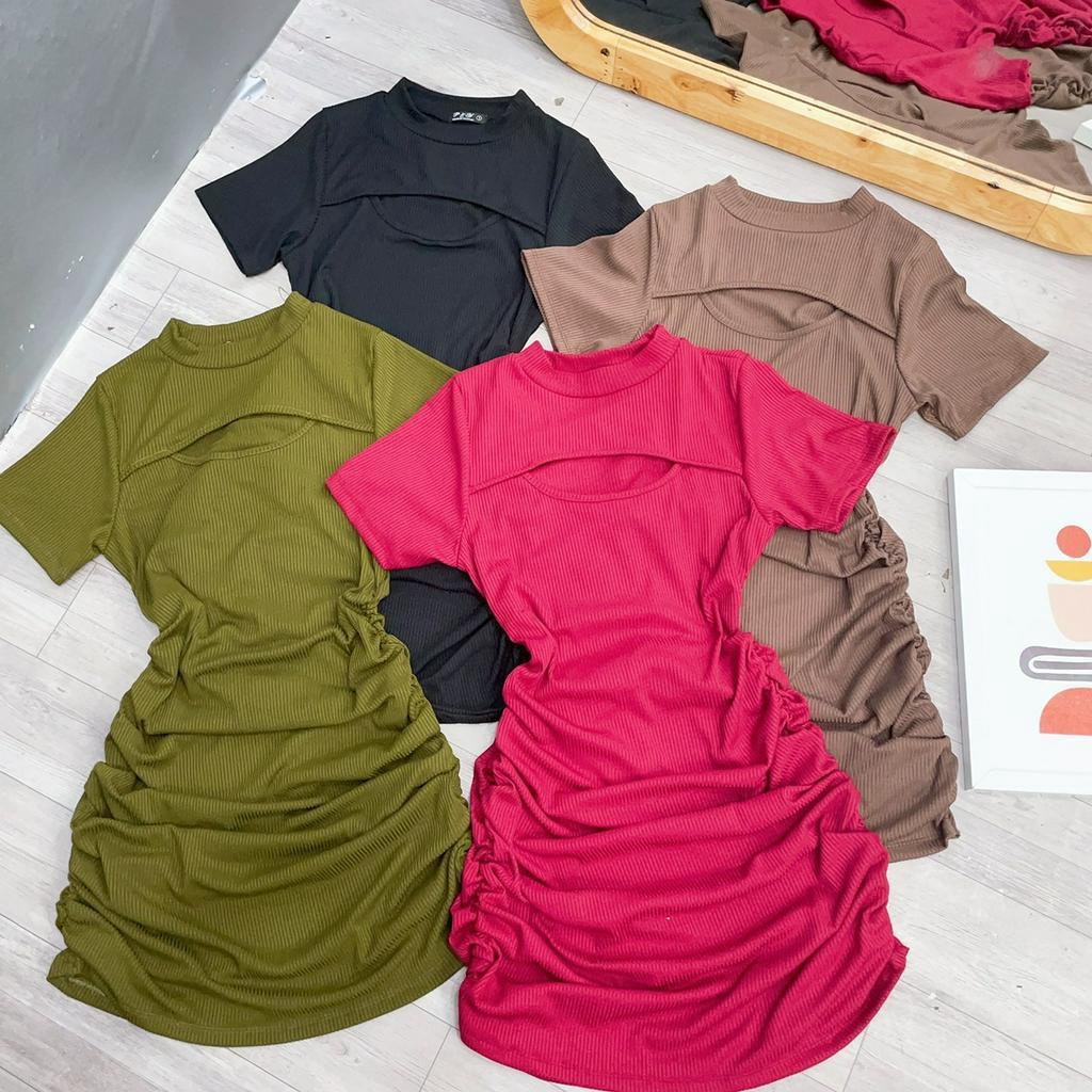 Đầm Xẻ Ngực Bigsize Nữ,Váy Đầm Body Big Size Tay Ngắn Nhún Eo Tôn Dáng Chất Vải Dệt Kim Thun Gân Mã G82
