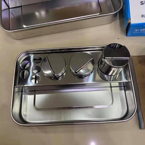 Bộ khay và hũ đựng dụng cụ inox dùng trong y tế, spa, phòng mổ, phẫu thuật...