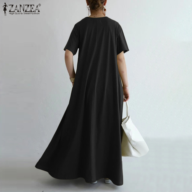 ZANZEA Đầm tay ngắn form dài màu trơn trẻ trung cho nữ | BigBuy360 - bigbuy360.vn