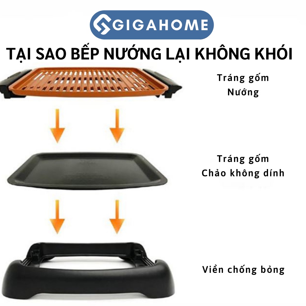 Bếp Nướng Điện Hàn Quốc Không Khói GIGAHOME Vỉ Vàng Chống Dính, Sang Trọng 10494