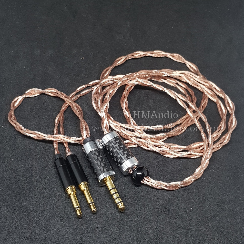 Dây tai nghe đồng 7NOCC Litz 23AWG tết 4 1.25mm - Hifiman Dual 3.5mm - Ananda Arya Susvara Sundara