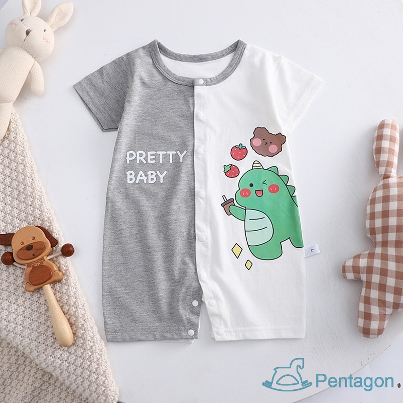 Bộ Áo Liền Quần Tay Ngắn Cổ Tròn In Họa Tiết Hoạt Hình Dễ Thương Cho Bé
