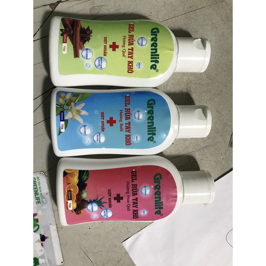 [BÁN SỈ 10 CHAI]Gel rửa tay khô Greenlife 100ml, Dung dịch rửa tay sinh học kháng khuẩn, khử trùng nhiều hương