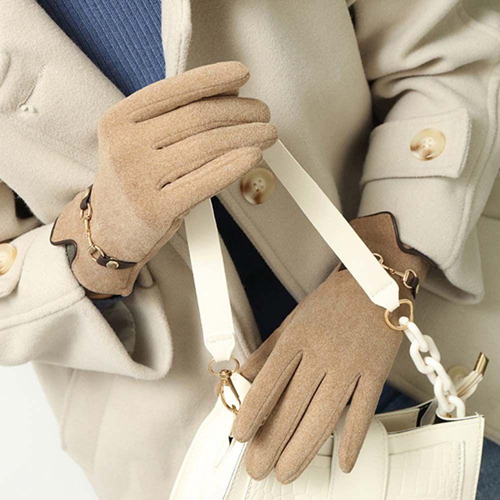 Găng Tay Nhung Mềm Mại Dày Dặn Phối Dây Xích Thời Trang Đức Cho Nữ