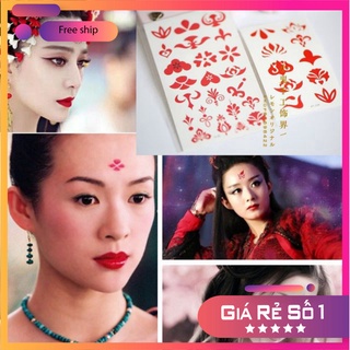 Combo 30 tờ Hình xăm nước tatoo mini dán trán Chu Sa, Võ Tắc Thiên cổ trang cosplay đẹp dễ thương phukienvppbinhduong