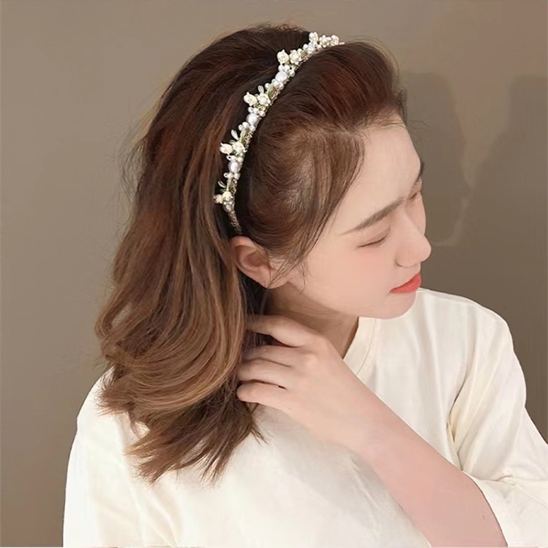 Băng Đô Cài Tóc Đính Hoa Và Ngọc Trai Dễ Thương Cho Nữ