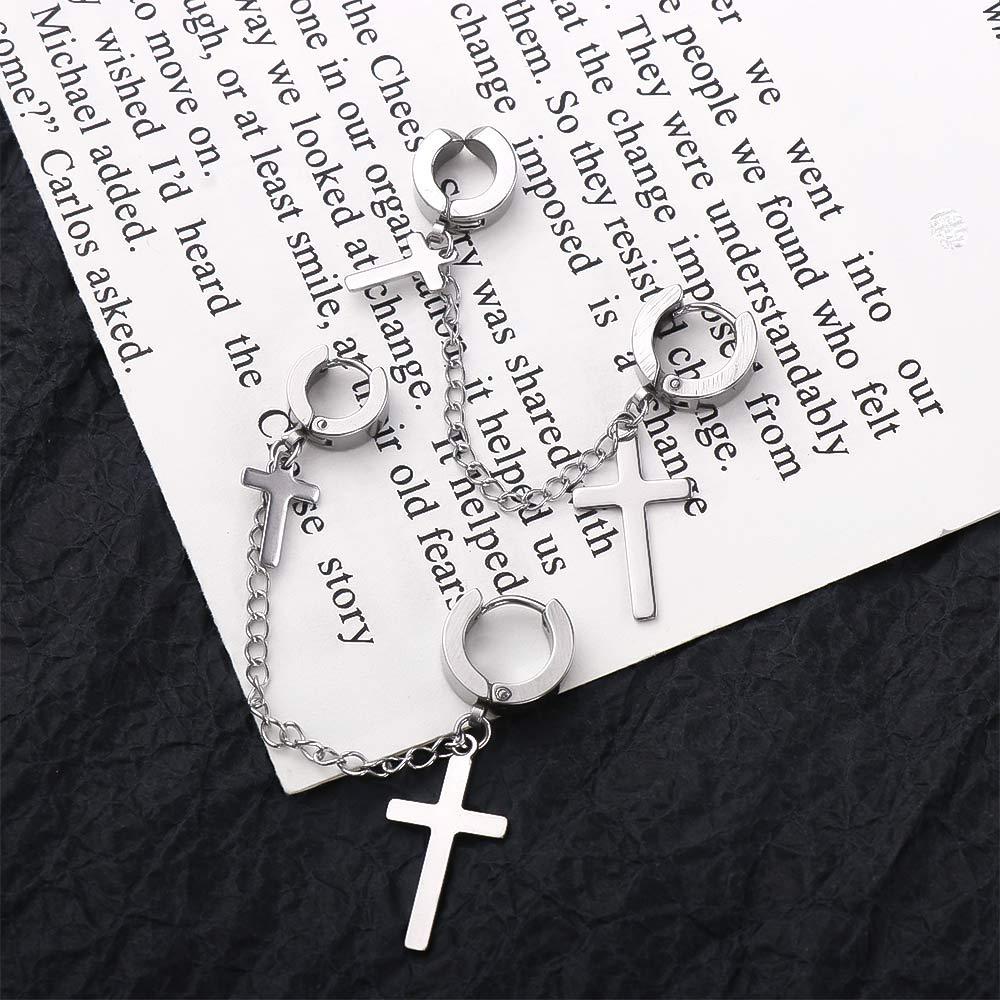 Khuyên Kẹp Vành Tai Bằng Thép Titan Không Xỏ Lỗ Phối Dây Xích Tua Rua Phong Cách Punk Hip Hop Cho Nam Và