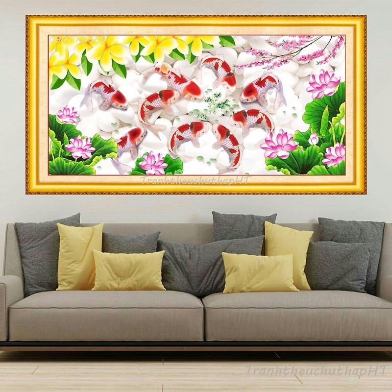 Tranh Đính Đá Cửu Ngư Quần Hội(Chưa đính) Vs222(151*71cm)