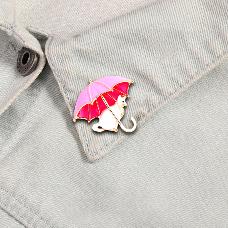 Ghim Cài Áo Hình Mèo Đen Và Cây Dù Thời Trang