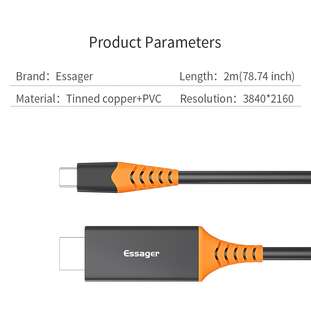 ESSAGER Cáp Chuyển Đổi Usb C Sang Hdmi Thunderbolt Cho Macbook Ipad Pro Usb-C Hdmi 2.0 4k