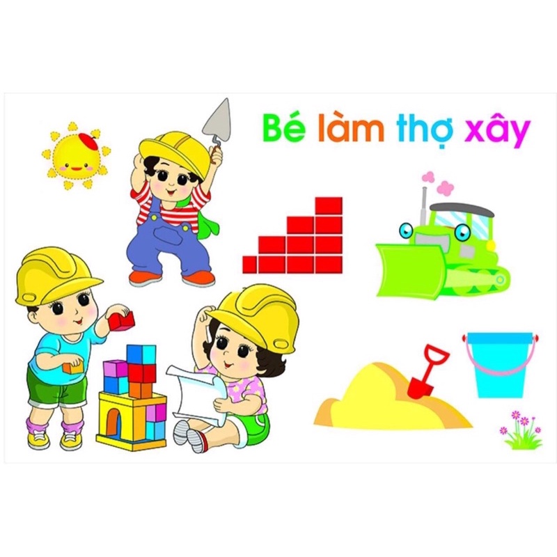 Bộ tranh Bé làm thợ xây dùng trang trí mần non