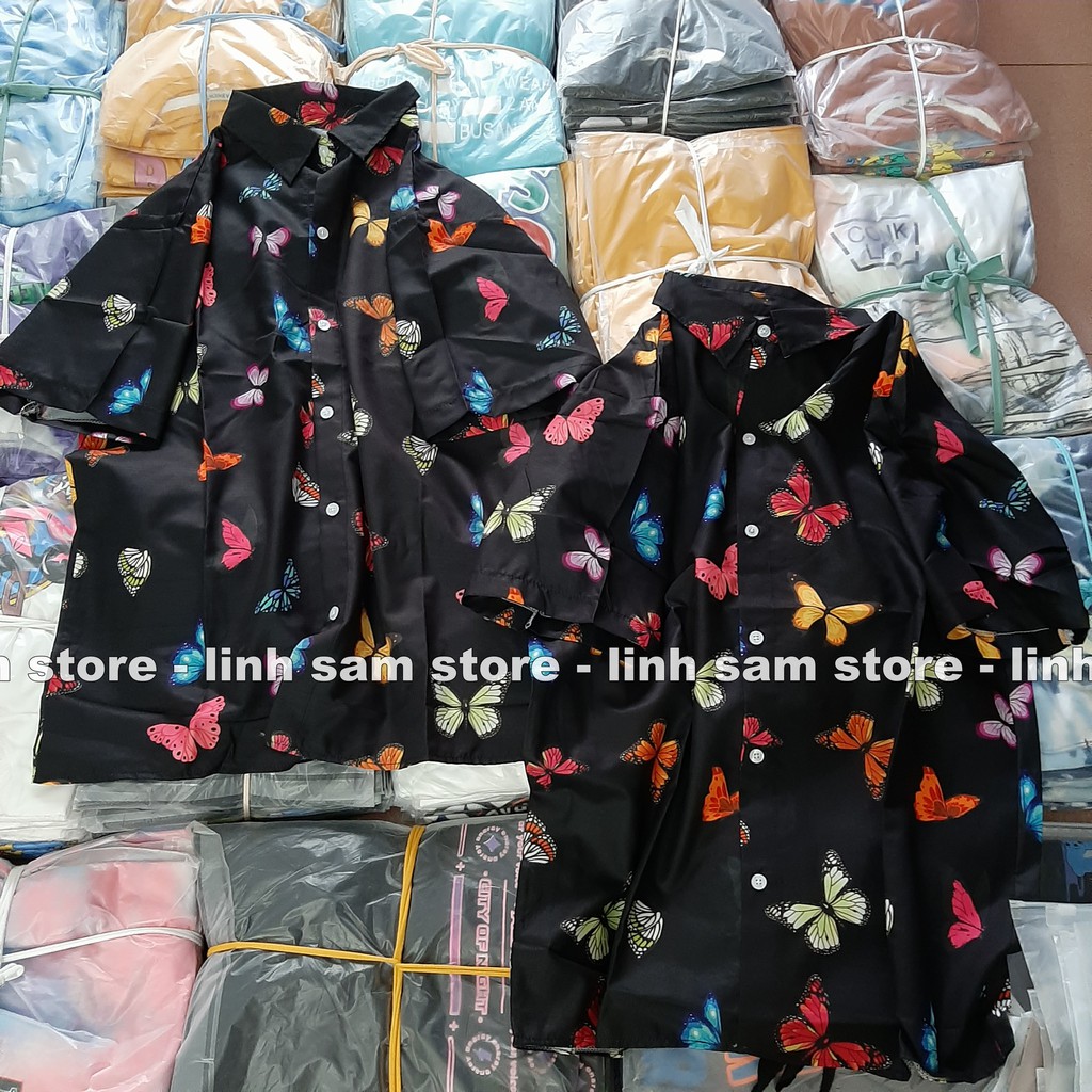 Áo SƠ MI NỮ form rộng in 3D cổ bẻ tay ngắn - lỡ dáng ulzzang freesize unisex mặc cặp, nhóm, in hình ĐÀN BƯỚM