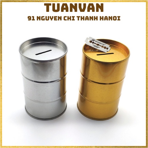 Thùng rác mini để bàn đựng lưỡi lam (chất liệu kim loại) 2 màu vàng + bạc
