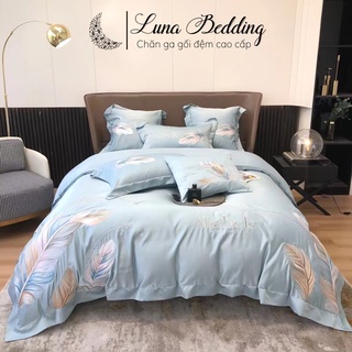 Bộ chăn ga gối lụa thêu lông vũ alabele sang trọng luna bedding