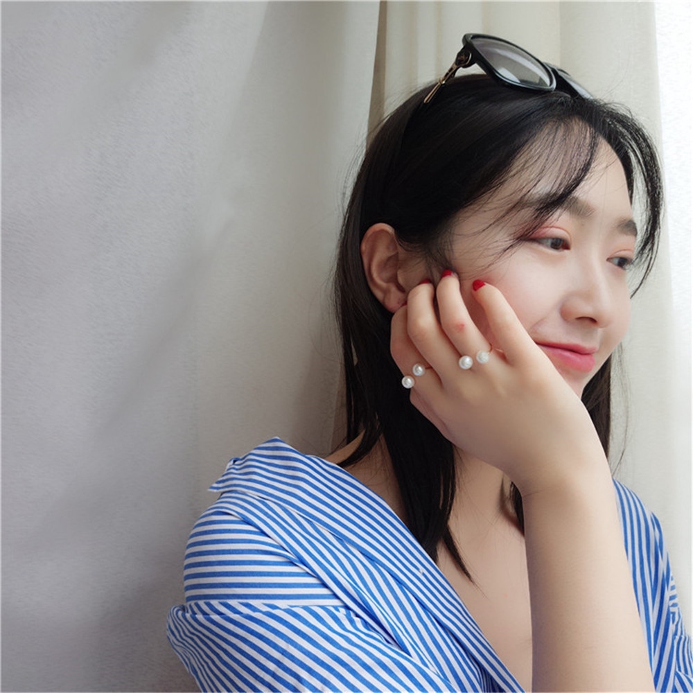 Nhẫn hở hình chữ U đính hạt nhựa