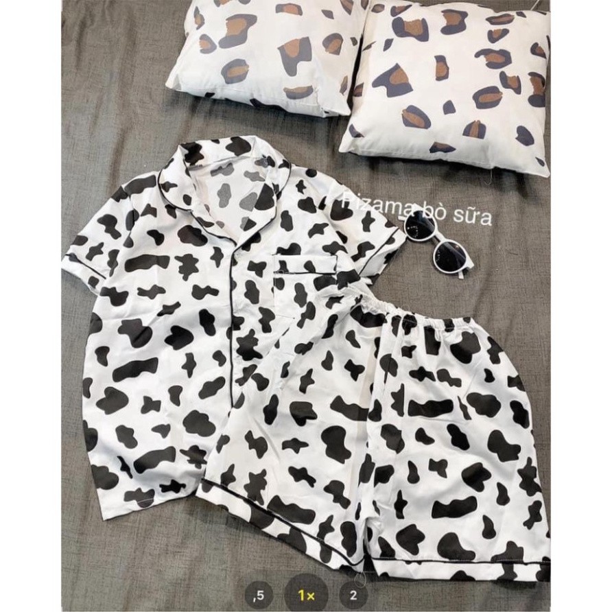 [FREESHIP_Hàng Thái Lan] [Siêu Hot] Bộ đồ Pijama lụa💖 Set Bò Sữa Ngắn Tay Dáng Rộng Unisex Uzzlang